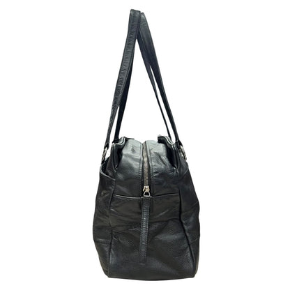 CHANEL Grained Leather Chocolate Bar Tote Bag Black Silver Hardware CH2162