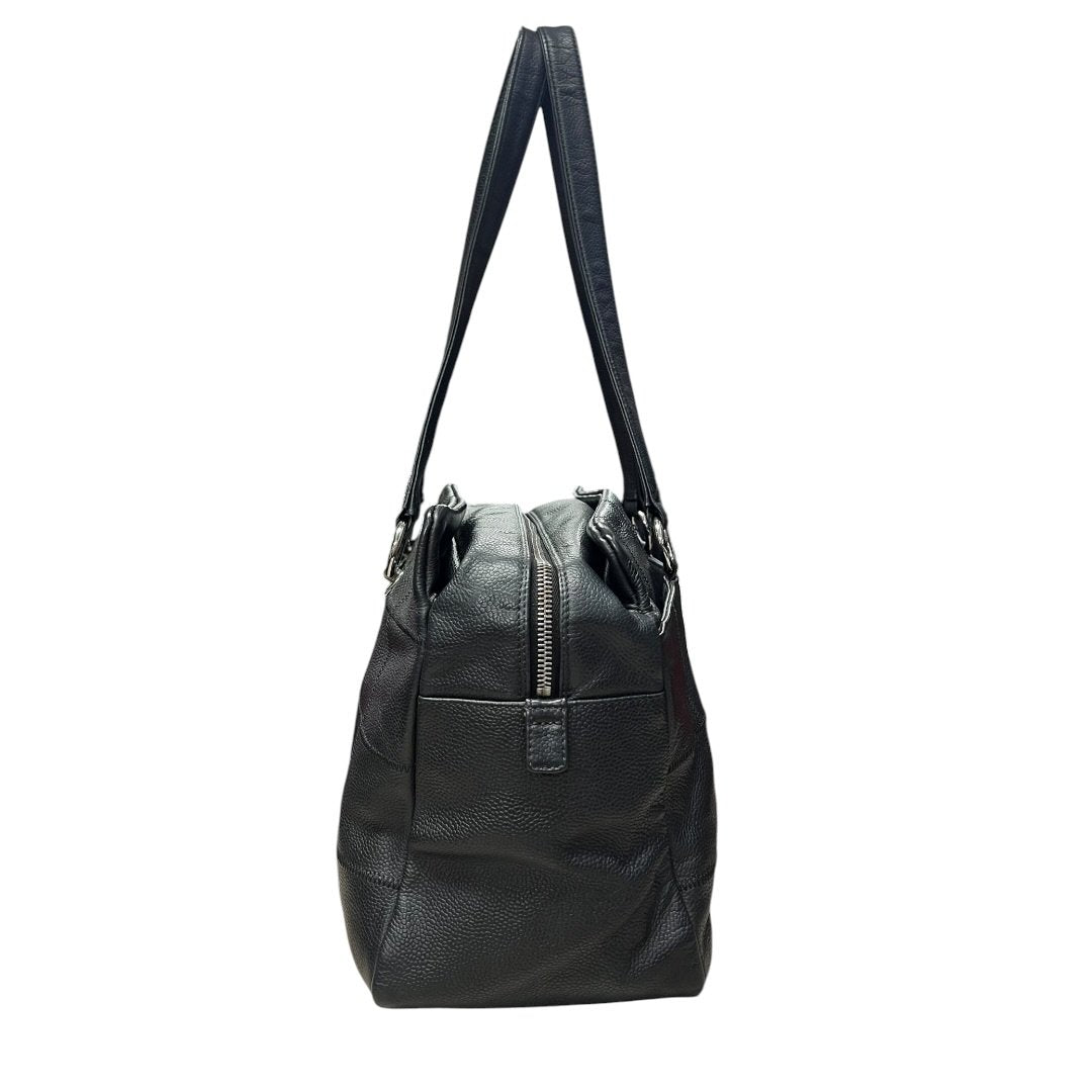 CHANEL Grained Leather Chocolate Bar Tote Bag Black Silver Hardware CH2162