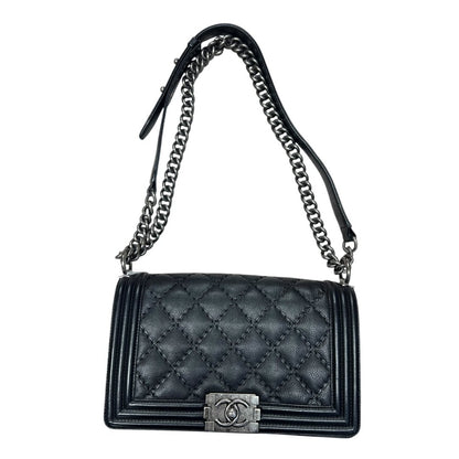 CHANEL Lambskin Boy Chanel Shoulder Bag Black Silver Hardware CH2160
