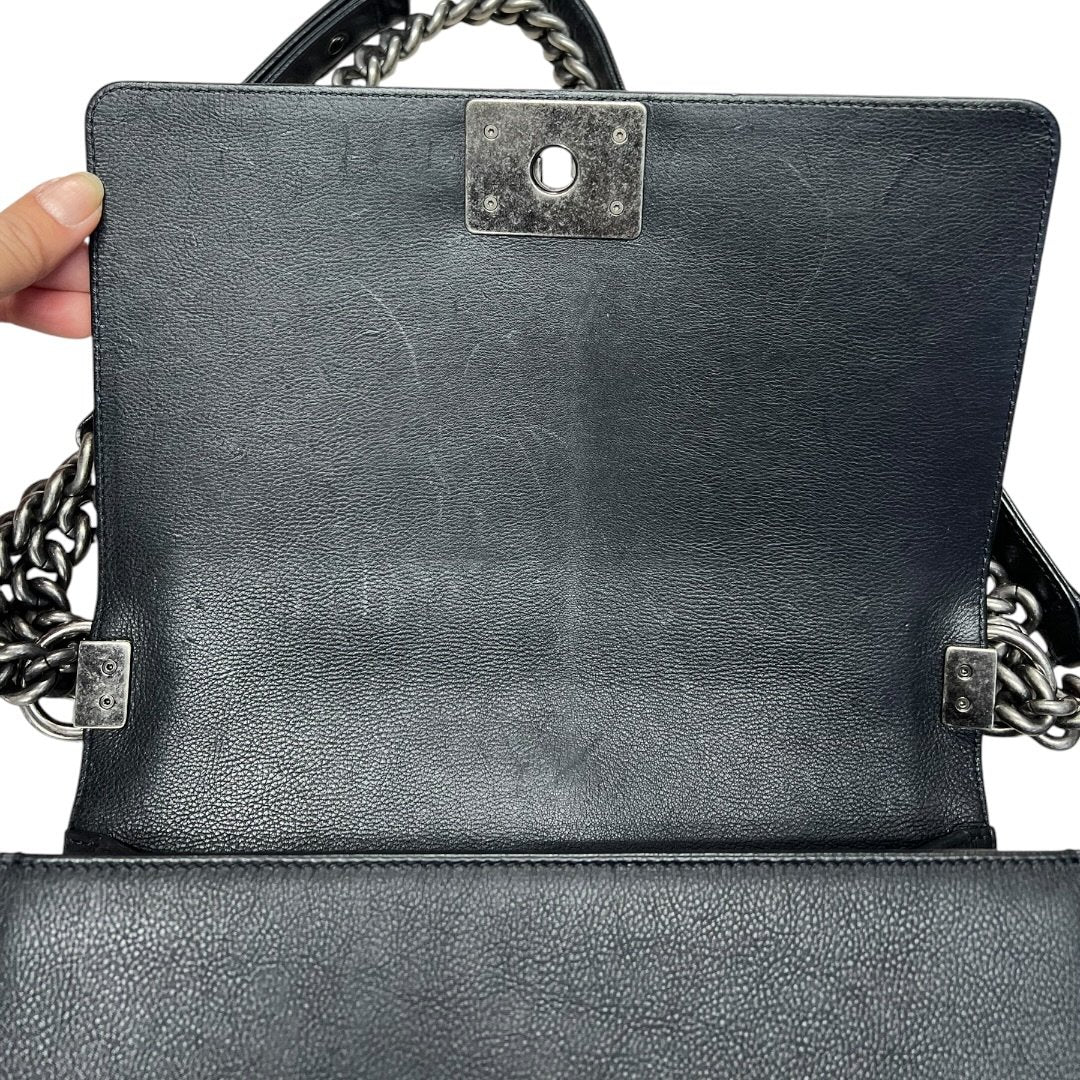 CHANEL Lambskin Boy Chanel Shoulder Bag Black Silver Hardware CH2160