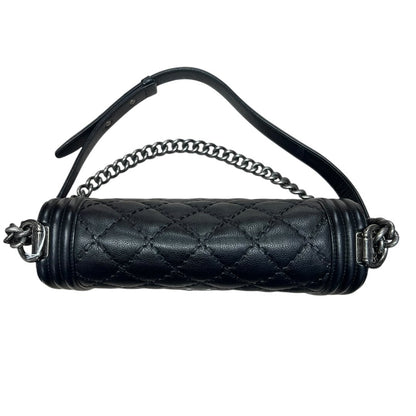 CHANEL Lambskin Boy Chanel Shoulder Bag Black Silver Hardware CH2160