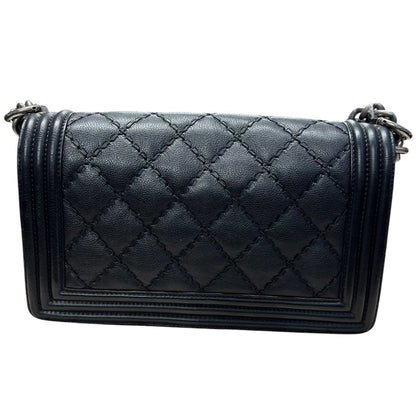 CHANEL Lambskin Boy Chanel Shoulder Bag Black Silver Hardware CH2160