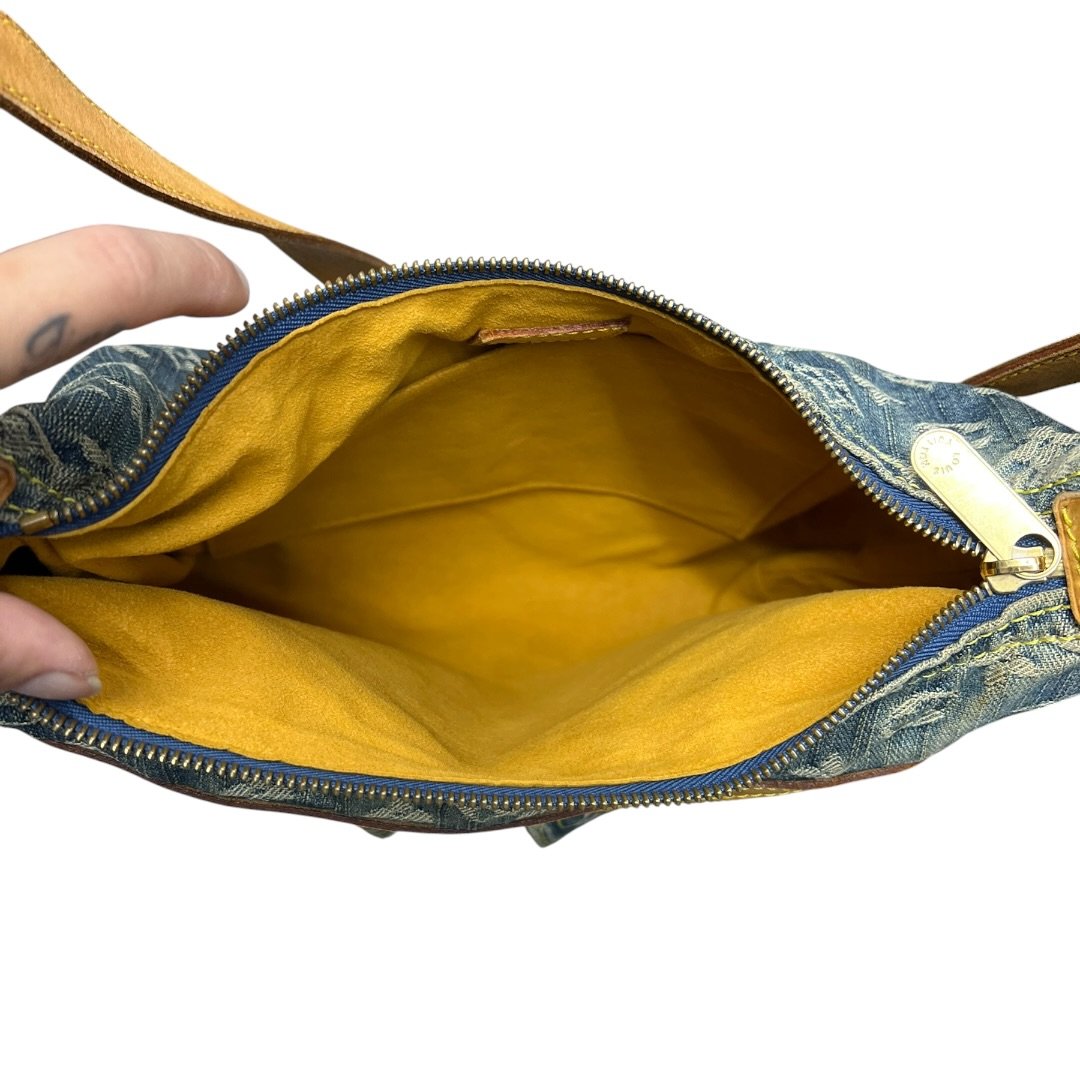 LOUIS VUITTON Monogram Denim Monogram Denim Daily Bag Shoulder Bag Blue, Tan, Yellow Gold Hardware LO2369
