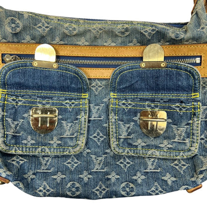 LOUIS VUITTON Monogram Denim Monogram Denim Daily Bag Shoulder Bag Blue, Tan, Yellow Gold Hardware LO2369