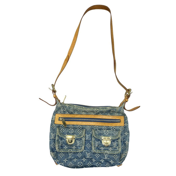LOUIS VUITTON Monogram Denim Monogram Denim Daily Bag Shoulder Bag Blue, Tan, Yellow Gold Hardware LO2369