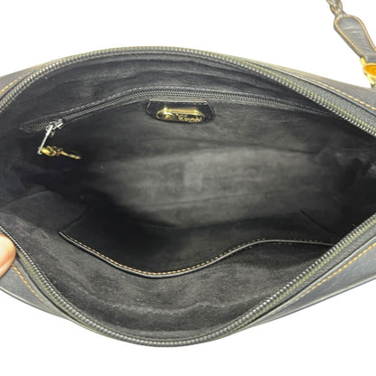 GUCCI Leather Vintage Braided Interlocking G Shoulder Bag Black Gold Hardware Gu655
