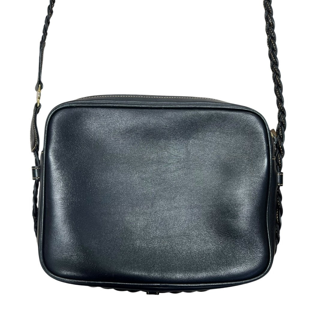 GUCCI Leather Vintage Braided Interlocking G Shoulder Bag Black Gold Hardware Gu655
