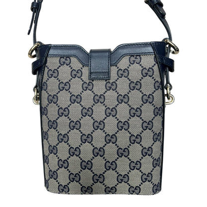GUCCI GG Canvas, Leather Mini Bucket Bag Crossbody Bag Navy Blue, Beige, Red Silver Hardware Gu642