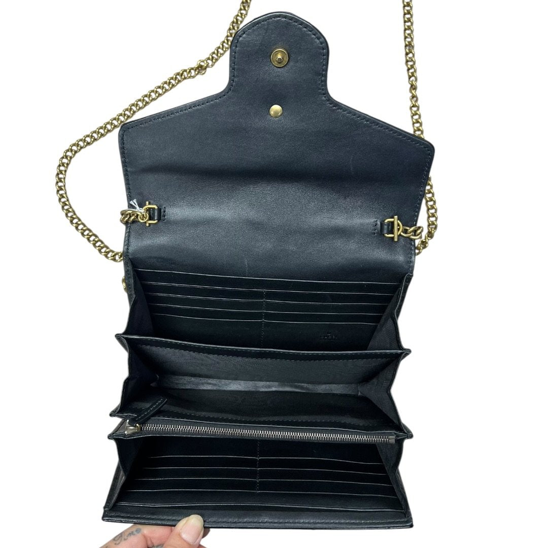 GUCCI Matelassé Leather GG Marmont Matelassé Wallet-on-Chain Black Gold Hardware Gu638