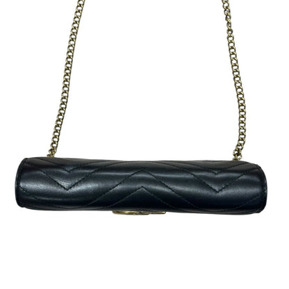 GUCCI Matelassé Leather GG Marmont Matelassé Wallet-on-Chain Black Gold Hardware Gu638