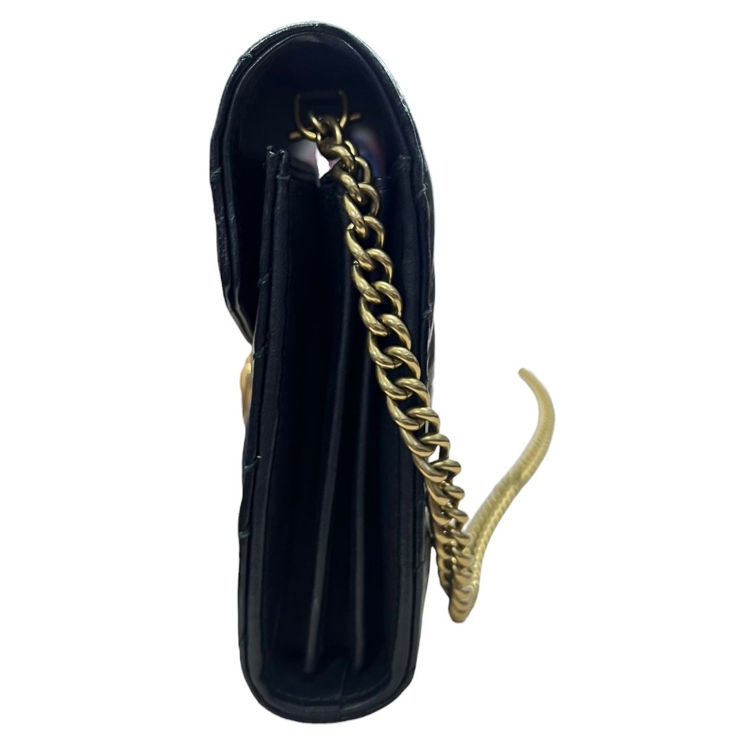 GUCCI Matelassé Leather GG Marmont Matelassé Wallet-on-Chain Black Gold Hardware Gu638