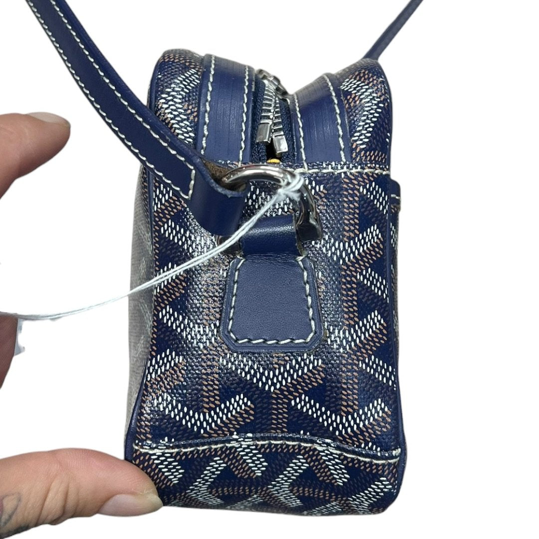 GOYARD Goyardine Canvas Camera Bag Crossbody Bag Navy Blue Silver Hardware G022