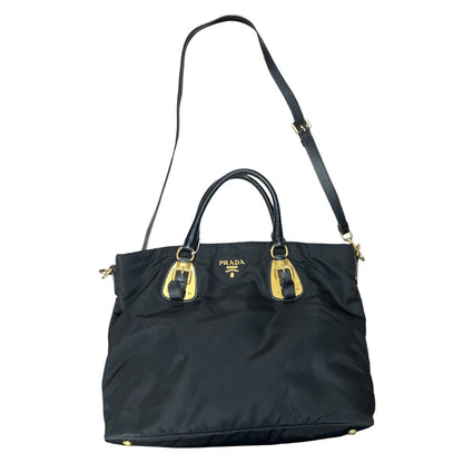 PRADA Tessuto Nylon Tote Bag Tote Black Gold Hardware PR206