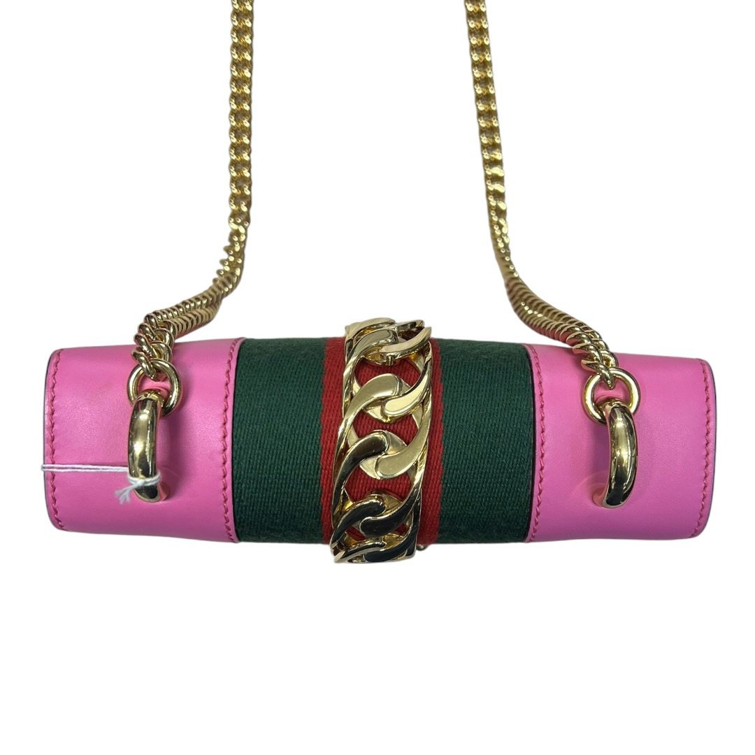GUCCI Leather Sylvie 1969 Mini Shoulder Bag Shoulder Bag Pink, Green, Red Gold Hardware Gu641