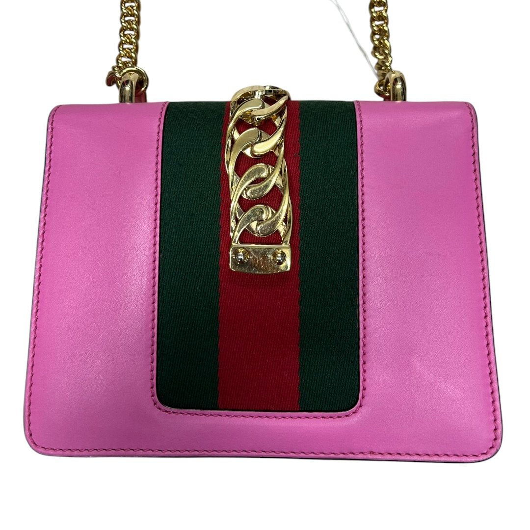 GUCCI Leather Sylvie 1969 Mini Shoulder Bag Shoulder Bag Pink, Green, Red Gold Hardware Gu641