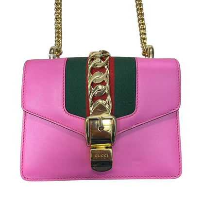 GUCCI Leather Sylvie 1969 Mini Shoulder Bag Shoulder Bag Pink, Green, Red Gold Hardware Gu641