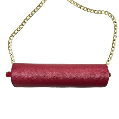 PRADA Saffiano Wallet on Chain Shoulder Bag Red Gold Hardware PR207