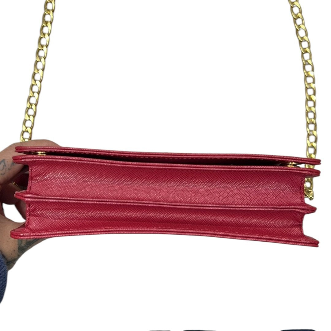 PRADA Saffiano Wallet on Chain Shoulder Bag Red Gold Hardware PR207