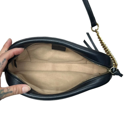 GUCCI Leather GG Marmont Matelassé Small Shoulder Bag Black Gold Hardware Gu639