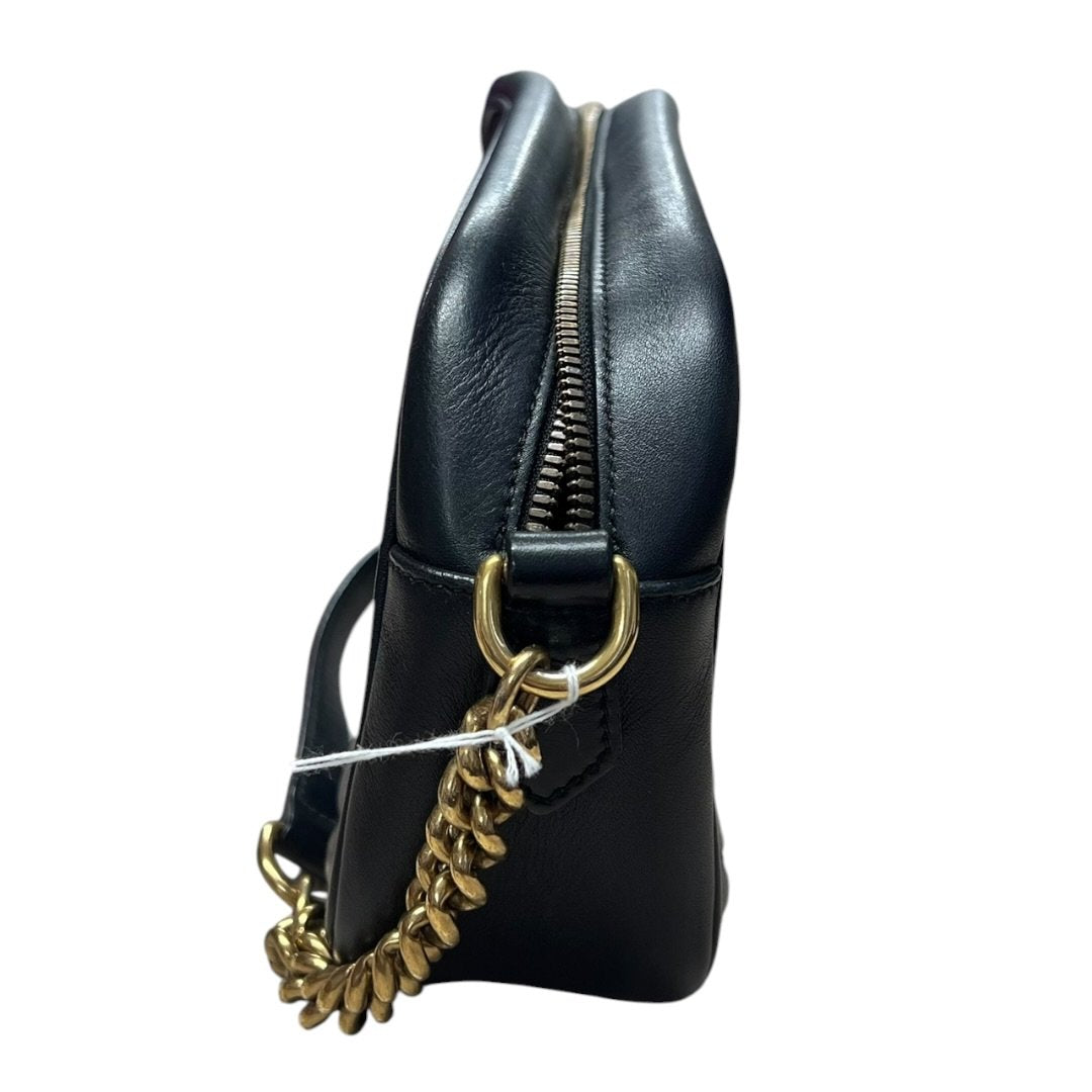 GUCCI Leather GG Marmont Matelassé Small Shoulder Bag Black Gold Hardware Gu639