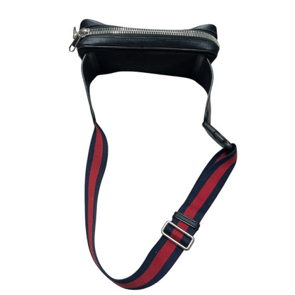 GUCCI GG Supreme Canvas GG Supreme Belt Bag Black/Grey with Navy/Red strap Silver Hardware Gu632
