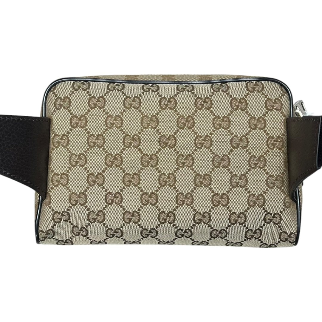 GUCCI GG Canvas Belt Bag Beige/Brown Silver Hardware Gu637