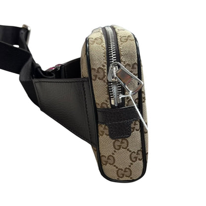 GUCCI GG Canvas Belt Bag Beige/Brown Silver Hardware Gu637