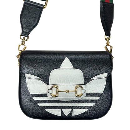 GUCCI Leather Adidas x Gucci Horsebit 1955 Shoulder Bag Shoulder Bag Black, White, Red, Green Gold Hardware Gu654