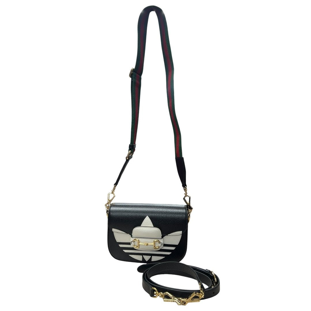 GUCCI Leather Adidas x Gucci Horsebit 1955 Shoulder Bag Shoulder Bag Black, White, Red, Green Gold Hardware Gu654