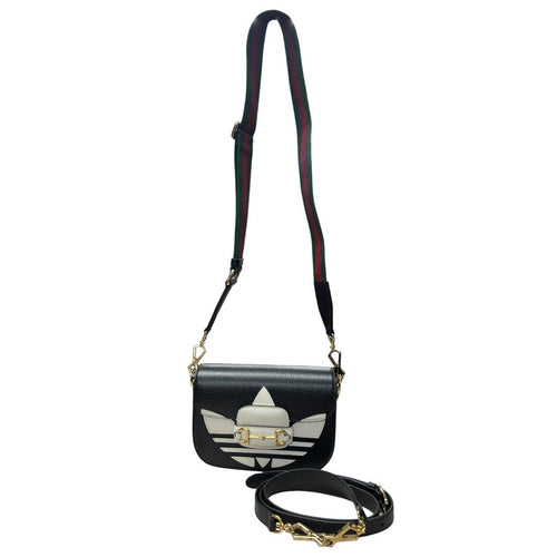 GUCCI Leather Adidas x Gucci Horsebit 1955 Shoulder Bag Shoulder Bag Black, White, Red, Green Gold Hardware Gu654