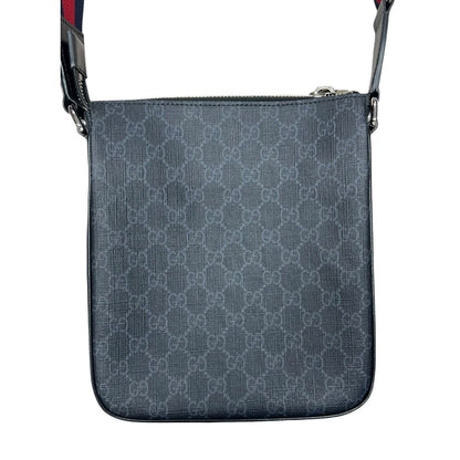 GUCCI GG Supreme Canvas GG Supreme Messenger Bag Shoulder Bag Grey/Black with Red and Blue Strap Silver Hardware Gu634