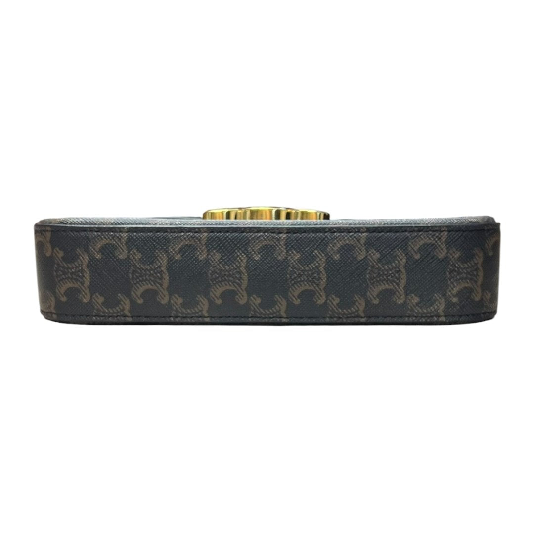 CELINE Triomphe Canvas Teen Triomphe Bag Shoulder Bag Dark Brown, Tan Gold Hardware Ce263
