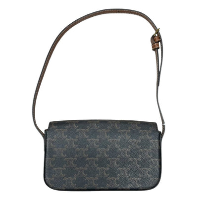 CELINE Triomphe Canvas Teen Triomphe Bag Shoulder Bag Dark Brown, Tan Gold Hardware Ce263