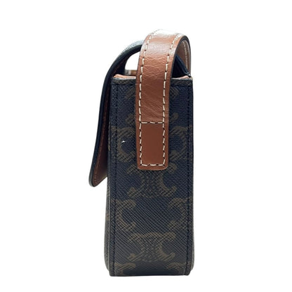 CELINE Triomphe Canvas Teen Triomphe Bag Shoulder Bag Dark Brown, Tan Gold Hardware Ce263