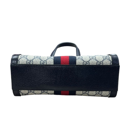 GUCCI GG Supreme Canvas Ophidia Small Top Handle Bag Handbag / Shoulder Bag Beige, Blue, Red Silver Hardware GU630