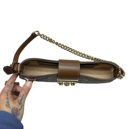 GUCCI GG Supreme Padlock Small Shoulder Bag Beige and Brown Gold Hardware Gu643
