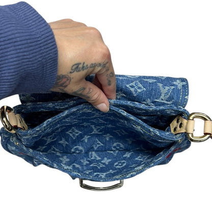 LOUIS VUITTON Monogram Denim, Vachetta Monogram Denim Cerises Sac Fermoir Shoulder Bag Blue, Red, Natural Gold Hardware LO2368
