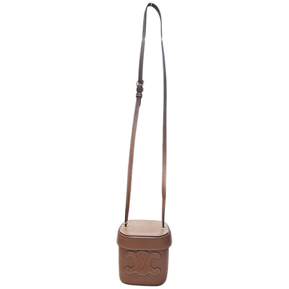 CELINE Calfskin Tambour Bag Crossbody Bag Brown Gold-tone Hardware Ce262