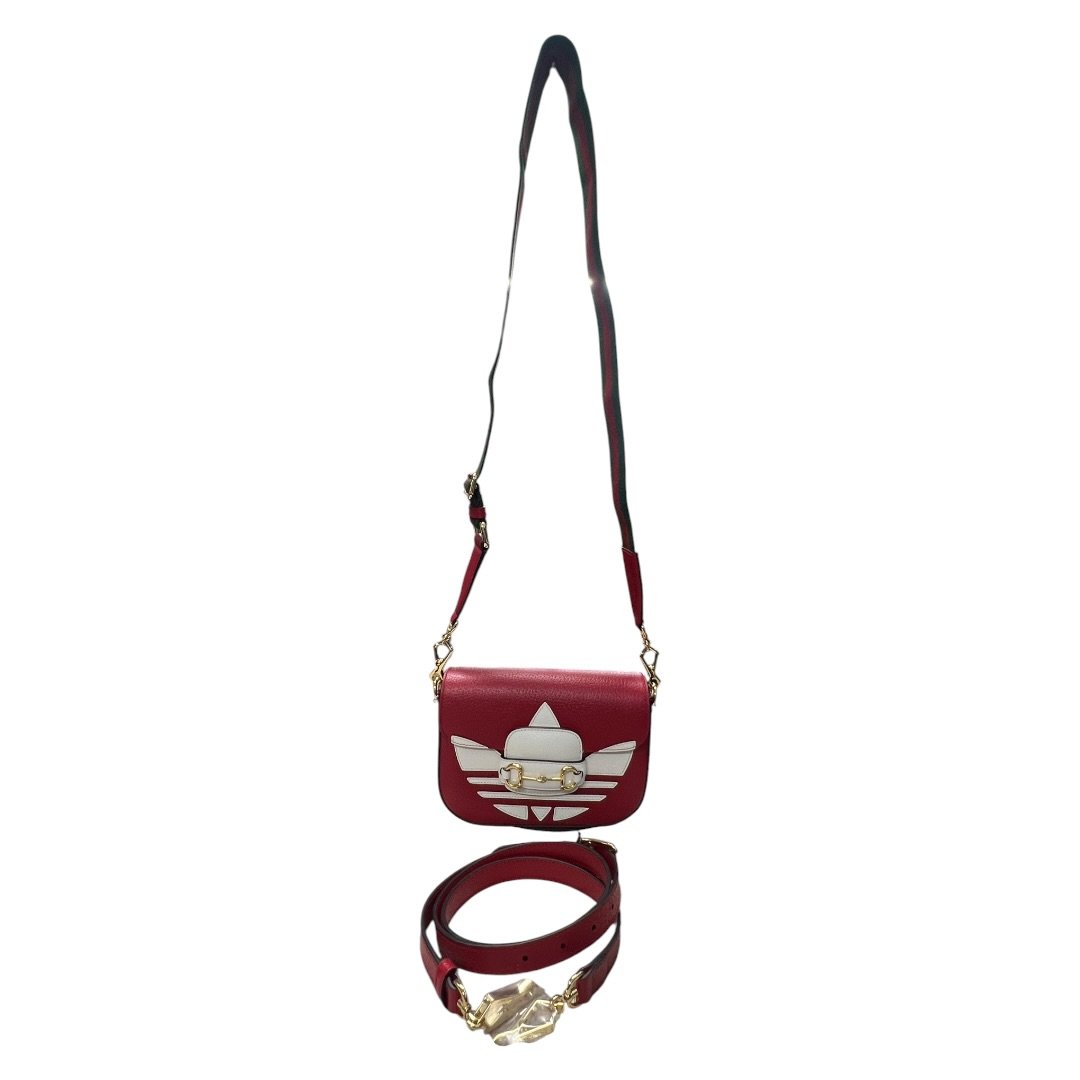 GUCCI Grained Leather Adidas x Gucci Horsebit 1955 Mini Bag Shoulder Bag Red Gold Hardware GU647