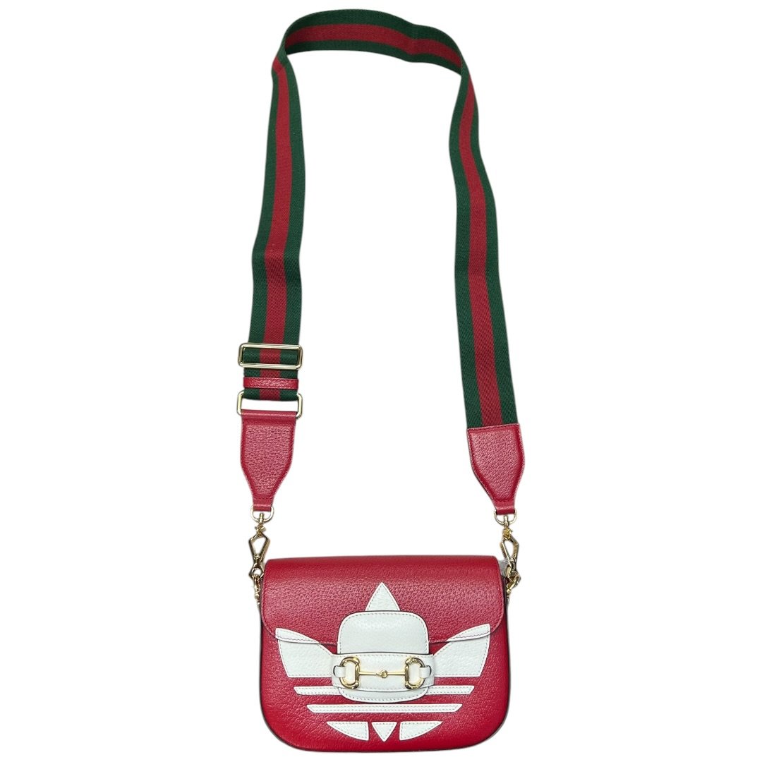 GUCCI Grained Leather Adidas x Gucci Horsebit 1955 Mini Bag Shoulder Bag Red Gold Hardware GU647