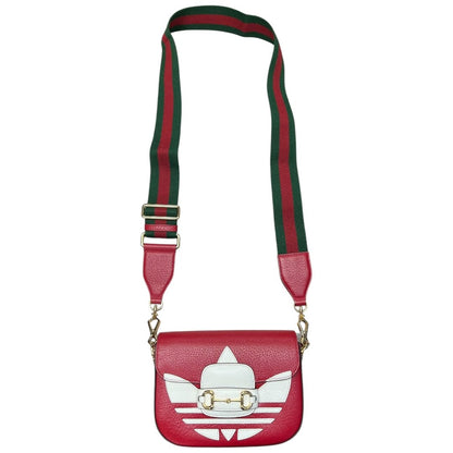 GUCCI Grained Leather Adidas x Gucci Horsebit 1955 Mini Bag Shoulder Bag Red Gold Hardware GU647