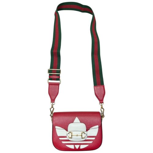 GUCCI Grained Leather Adidas x Gucci Horsebit 1955 Mini Bag Shoulder Bag Red Gold Hardware GU647
