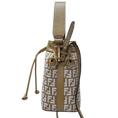FENDI FF Jacquard Mon Tresor Mini Bucket Bag Brown, White, Tan Gold Hardware FE385