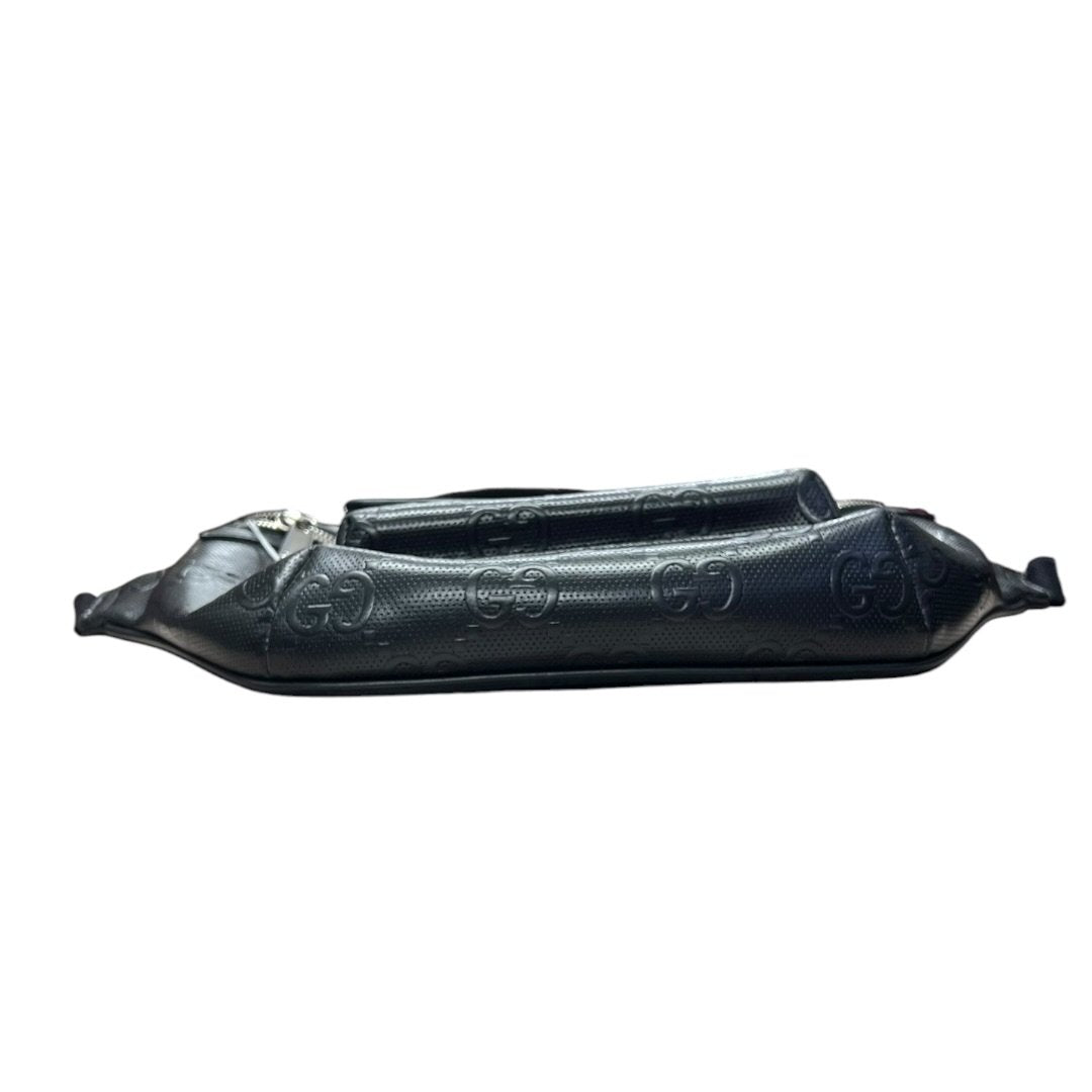 GUCCI GG Embossed Leather GG Embossed Leather Belt Bag Black Silver Hardware GU646