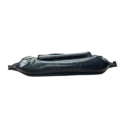 GUCCI GG Embossed Leather GG Embossed Leather Belt Bag Black Silver Hardware GU646