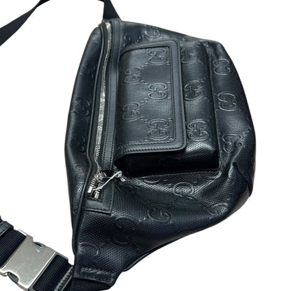 GUCCI GG Embossed Leather GG Embossed Leather Belt Bag Black Silver Hardware GU646