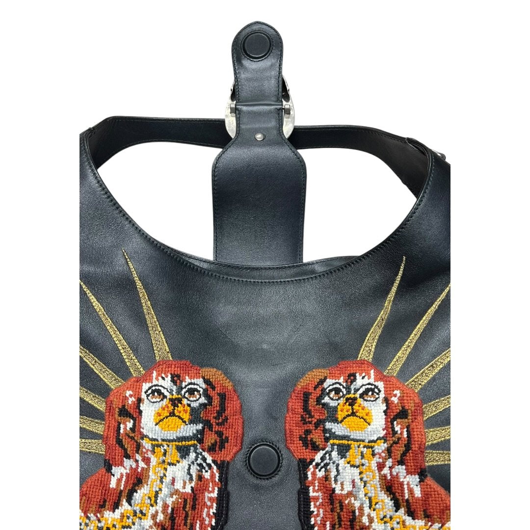 GUCCI Leather Dionysus Hobo Bag with King Charles Spaniel Embroidery Hobo Bag Black, Red, White, Gold, Green Silver Hardware GU653