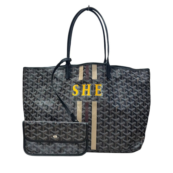 GOYARD Goyardine Canvas Saint Louis GM Tote Bag Black (Multi-color Monogram, Personalized) Silver Hardware G021