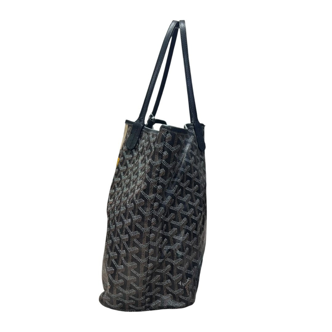 GOYARD Goyardine Canvas Saint Louis GM Tote Bag Black (Multi-color Monogram, Personalized) Silver Hardware G021