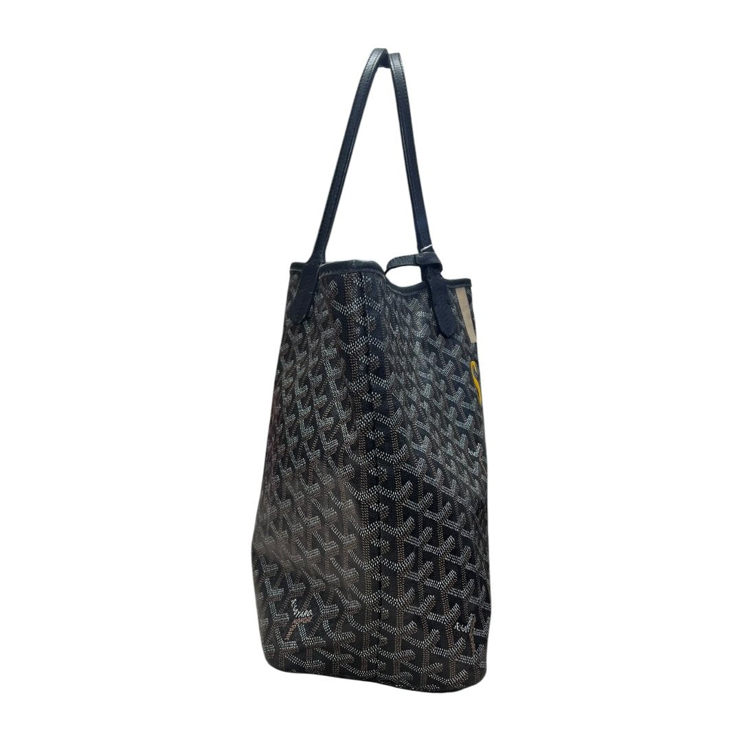 GOYARD Goyardine Canvas Saint Louis GM Tote Bag Black (Multi-color Monogram, Personalized) Silver Hardware G021